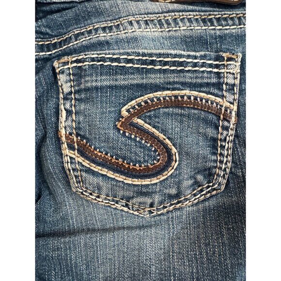 Silver Jeans Suki Mid-Rise Bootcut W28 L34 Distressed Blue Denim Stretch - Picture 6 of 7